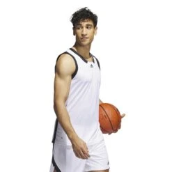 Maillot Adidas Icon Squad -Basketball Produits Magasin adidas hf6714 7 apparel on model walking view white